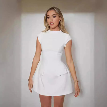 2024summer Women's Covered Sleeve Mini Dress Ultimate Muse A-line Elegant Formal Party Short Dress with Pockets Women's Clothing