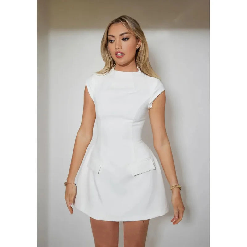 2024summer Women's Covered Sleeve Mini Dress Ultimate Muse A-line Elegant Formal Party Short Dress with Pockets Women's Clothing